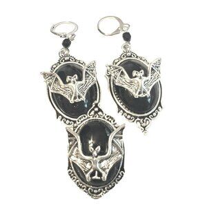 Halloween Gothic Bat Earrings & Ring Set - Spooky Jewelry For Your Inner Vampire